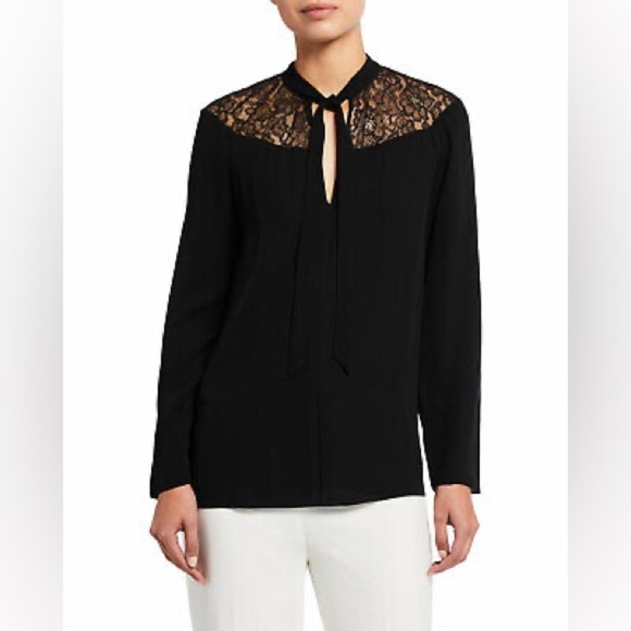 Women’s Theory Lace Yoke 100% Silk Shell Blouse Black Top Size Medium! - Picture 2 of 6